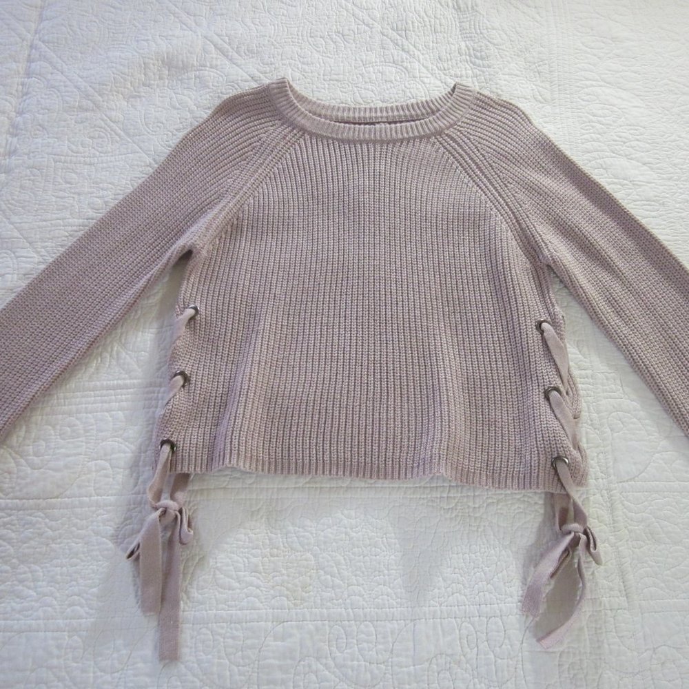 Moon & Madison Sweater L Pink Ribbed Cropped Tie Sides